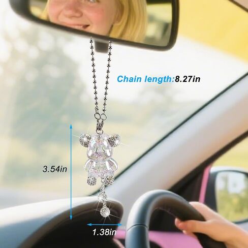 Bling Car Hanging Ornament, Cute Crystal Bear Lucky Vehicle Rear View Mirror Pendant Accessories, Automotive Interior Dangle Charm Decoration, Universal for SUV RV Truck (Purple) in Saudi Arabia