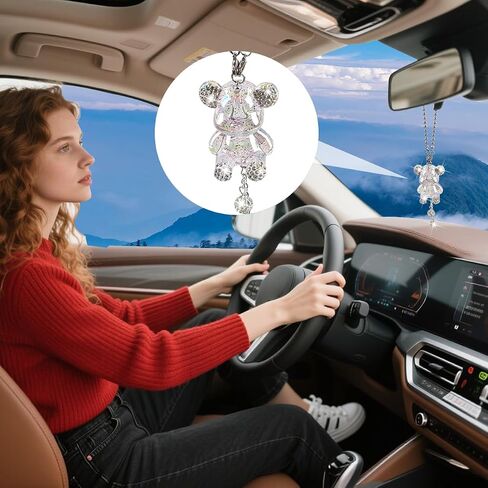 Bling Car Hanging Ornament, Cute Crystal Bear Lucky Vehicle Rear View Mirror Pendant Accessories, Automotive Interior Dangle Charm Decoration, Universal for SUV RV Truck (Purple) in Saudi Arabia