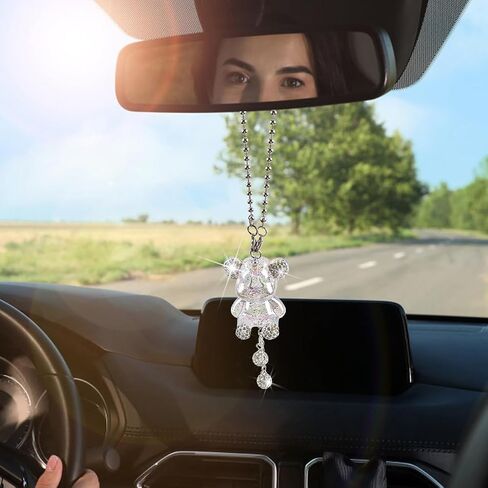 Bling Car Hanging Ornament, Cute Crystal Bear Lucky Vehicle Rear View Mirror Pendant Accessories, Automotive Interior Dangle Charm Decoration, Universal for SUV RV Truck (Purple) in Saudi Arabia