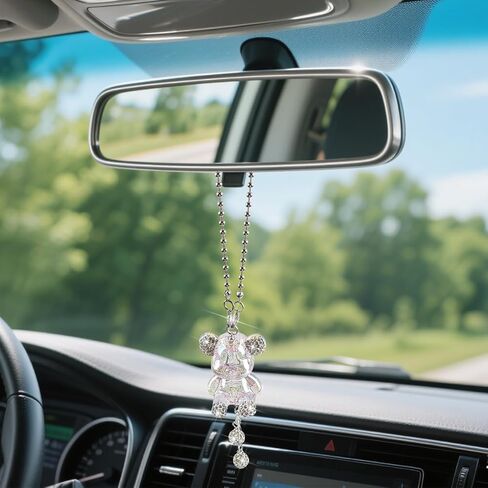 Bling Car Hanging Ornament, Cute Crystal Bear Lucky Vehicle Rear View Mirror Pendant Accessories, Automotive Interior Dangle Charm Decoration, Universal for SUV RV Truck (Purple) in Saudi Arabia