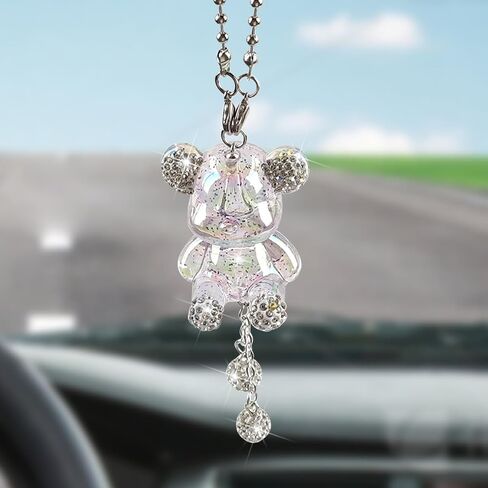 Bling Car Hanging Ornament, Cute Crystal Bear Lucky Vehicle Rear View Mirror Pendant Accessories, Automotive Interior Dangle Charm Decoration, Universal for SUV RV Truck (Purple) in Saudi Arabia
