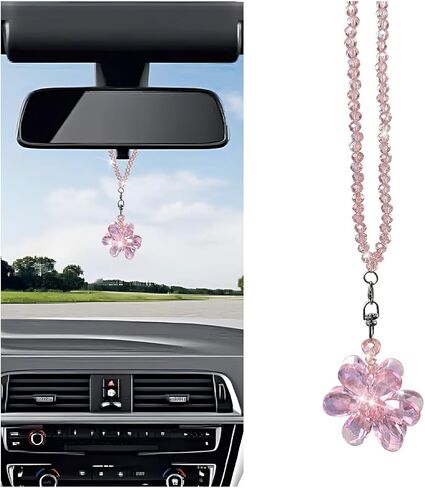 قلادة مرآة من طراز Bling Flower Car الخلفية ، وزينة معلقة من الكريستال التلقائي ، وملحقات الديكور شماعات السحر الداخلية ، Universal لسيارات الدفع الرباعي ، سيدان ، شاحنات (وردية) in Saudi Arabia