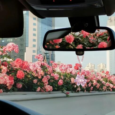 قلادة مرآة من طراز Bling Flower Car الخلفية ، وزينة معلقة من الكريستال التلقائي ، وملحقات الديكور شماعات السحر الداخلية ، Universal لسيارات الدفع الرباعي ، سيدان ، شاحنات (وردية) in Saudi Arabia