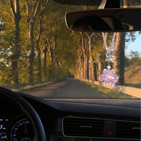 قلادة مرآة من طراز Bling Flower Car الخلفية ، وزينة معلقة من الكريستال التلقائي ، وملحقات الديكور شماعات السحر الداخلية ، Universal لسيارات الدفع الرباعي ، سيدان ، شاحنات (وردية) in Saudi Arabia