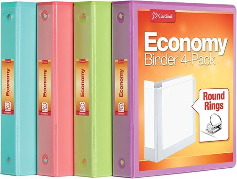 Cardinal 3 Ring Binders, Binders for School and Office, Durable 1.5 Inch, Round Rings, Holds 350 Sheets, ClearVue Presentation View, Non-Stick, Assorted Bright Colors, 4 Pack (79553) in Saudi Arabia