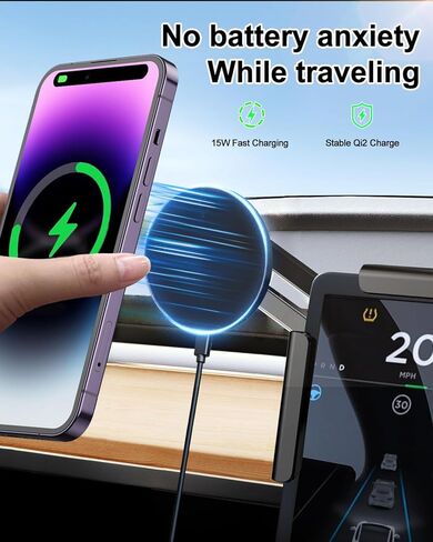حامل هاتف للشحن السريع بقدرة 15 وات لجهاز Tesla Model Y Model 3، شاحن مغناطيسي متوافق مع سلسلة iPhone 12 إلى 16 وهواتف Android، مع كابل 5 أقدام C إلى C in Kuwait