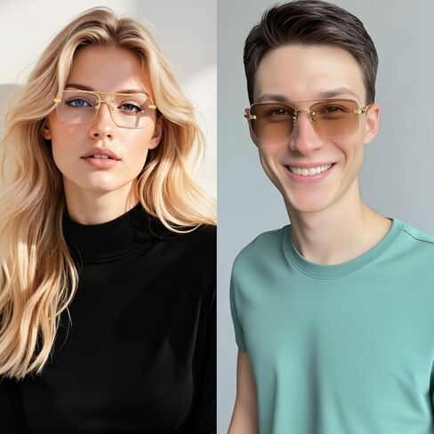 Mens Fashion Rimless Rectangle Grasses for Man Maneless Square Glasses Transed UV400 Lens in Kuwait