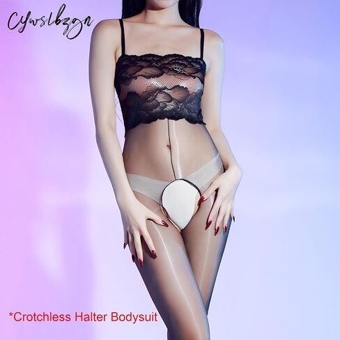 Body Stockings for Women Sexy Oil Shiny Lace Full Body Stocking Adjustable Suspenders Body Suit Lingerie in Kuwait