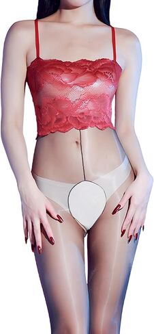 Body Stockings for Women Sexy Oil Shiny Lace Full Body Stocking Adjustable Suspenders Body Suit Lingerie in Kuwait