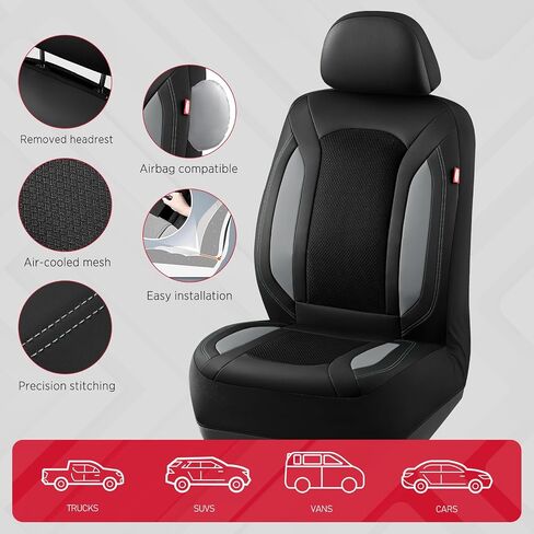Rubbermaid Leather Mesh Car Seat Covers, Breathable Air Mesh Front Seat Cover, Universal Fit Slip-on Design, Airbag Compatible, Automotive Seat Protector for Most Cars, SUVs, Trucks, Vans-Gray in Saudi Arabia