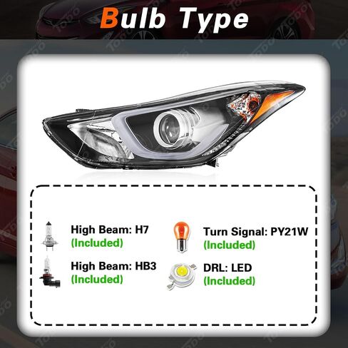TODO Headlights with LED DRL Assembly Compatible with 2014 2015 2016 Elantra Sport Limited Head Light with LED Side Marker Light Replacement 921023Y510 921013Y510 Driver & Passenger Side in Kuwait