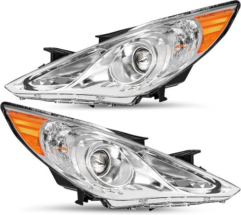 مجموعة المصباح الأمامي JSBoyat متوافق مع 2011-2014 Hyundai Sonata 4 Door Sedan w/جهاز الإسقاط الهالوجين ، لا يناسب النماذج الهجينة ، السكن الكروم مع العاكس العنبر in Kuwait