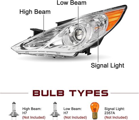 مجموعة المصباح الأمامي JSBoyat متوافق مع 2011-2014 Hyundai Sonata 4 Door Sedan w/جهاز الإسقاط الهالوجين ، لا يناسب النماذج الهجينة ، السكن الكروم مع العاكس العنبر in Kuwait