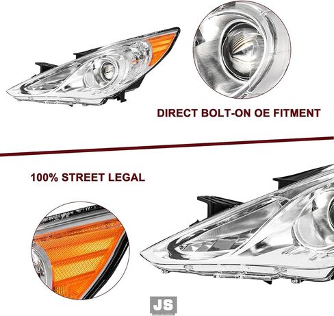 مجموعة المصباح الأمامي JSBoyat متوافق مع 2011-2014 Hyundai Sonata 4 Door Sedan w/جهاز الإسقاط الهالوجين ، لا يناسب النماذج الهجينة ، السكن الكروم مع العاكس العنبر in Kuwait