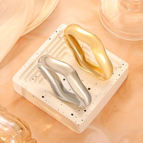 Chunky Gold Bangle for Women Thick Stack Statement Cuff Bracelets 18K Gold Plated Twisted Statement Bangle Irregular Minimalist Open Bracelet Fashion Cute Jewelry in Kuwait