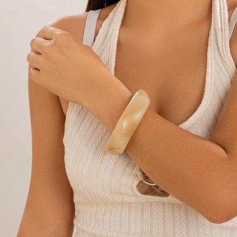 Chunky Acrylic Bracelet for Women Irregular Geometric Square Bangle Large Wide Wristbands Bracelet Colorful Resin Acrylic Punk Thick Acetate Statement Bangle Jewelry in Saudi Arabia