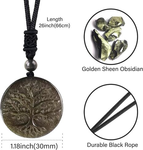 Anjiucc Natural Gemstone Tree of Life Black Obsidian/Golden Obsidian Pendant Necklace for Male and Female Necklace in Kuwait