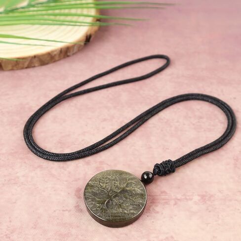 Anjiucc Natural Gemstone Tree of Life Black Obsidian/Golden Obsidian Pendant Necklace for Male and Female Necklace in Kuwait