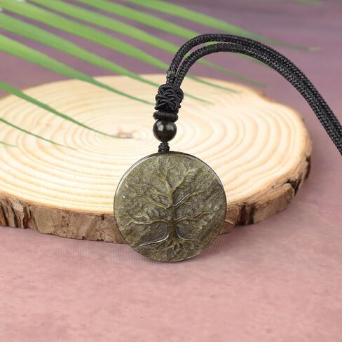 Anjiucc Natural Gemstone Tree of Life Black Obsidian/Golden Obsidian Pendant Necklace for Male and Female Necklace in Kuwait