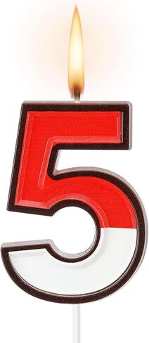 Number 5 Cartoon Red and White Birthday Cake Candle Anime Cartoon 5th Birthday Candles Numeral Birthday Cake Topper for Cartoon Animated Birthday Decoration Party Supplies in Kuwait