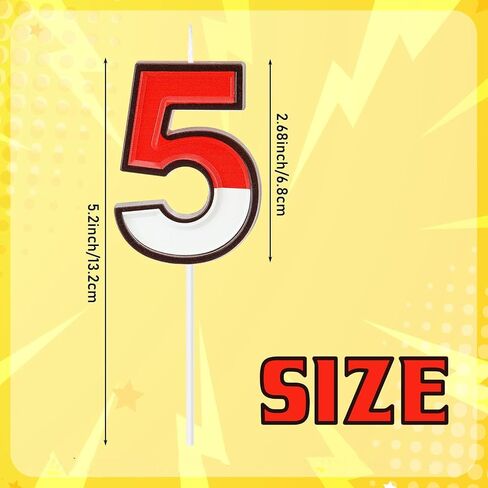 Number 5 Cartoon Red and White Birthday Cake Candle Anime Cartoon 5th Birthday Candles Numeral Birthday Cake Topper for Cartoon Animated Birthday Decoration Party Supplies in Kuwait