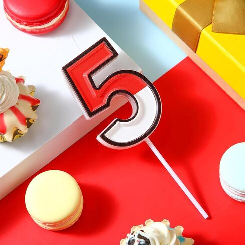 Number 5 Cartoon Red and White Birthday Cake Candle Anime Cartoon 5th Birthday Candles Numeral Birthday Cake Topper for Cartoon Animated Birthday Decoration Party Supplies in Kuwait
