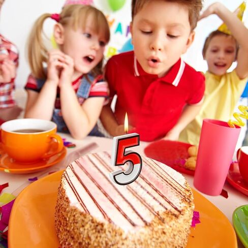 Number 5 Cartoon Red and White Birthday Cake Candle Anime Cartoon 5th Birthday Candles Numeral Birthday Cake Topper for Cartoon Animated Birthday Decoration Party Supplies in Kuwait