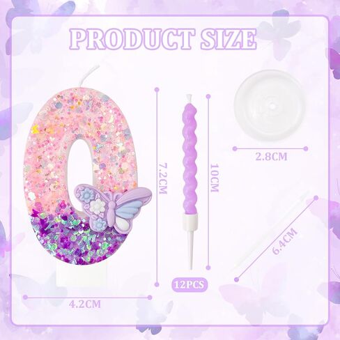 Number 8 Birthday Candles with Purple Butterfly & 12Pcs Rainbow Macaron Spiral Candles for Girls - Pink Sequins Birthday Candles for Cake, 8 Candle Party Decorations in Saudi Arabia