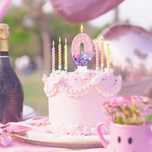 Number 8 Birthday Candles with Purple Butterfly & 12Pcs Rainbow Macaron Spiral Candles for Girls - Pink Sequins Birthday Candles for Cake, 8 Candle Party Decorations in Saudi Arabia