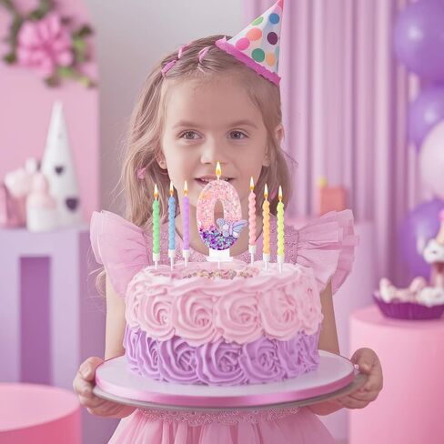 Number 8 Birthday Candles with Purple Butterfly & 12Pcs Rainbow Macaron Spiral Candles for Girls - Pink Sequins Birthday Candles for Cake, 8 Candle Party Decorations in Saudi Arabia
