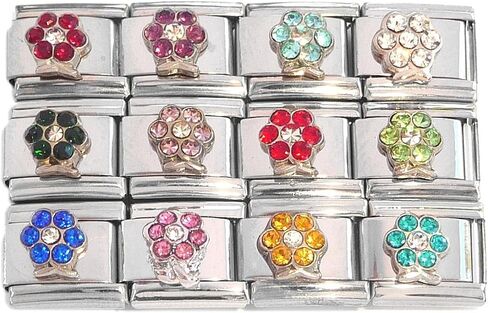 Set of 12 Flower Italian Charms - All Months January, February, March, April, May, June, July, August, September, October, November, December in Saudi Arabia