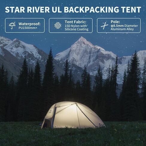 Naturehike Star River UL 2 Person Backpacking Tent, Double Layer Waterproof Two Person Tents, Lightweight Backpacking Cycling 2 Person Tent in Kuwait