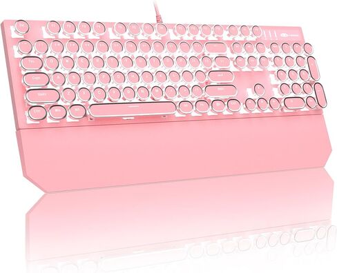 لوحة مفاتيح ميكانيكية للألعاب MageGee Typewriter، أغطية مفاتيح مطلية بالكهرباء دائرية كلاسيكية، لوحات مفاتيح سلكية بإضاءة خلفية برتقالية LED لألعاب الكمبيوتر المحمول، مع مسند معصم مغناطيسي، لوحة معدنية، مفتاح أزرق in Kuwait