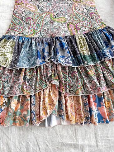 Wdirara Women's Paisley Floral Boho Bluded Dression Dress Dress Twist Front Backless A Line Mini Dresses in Kuwait