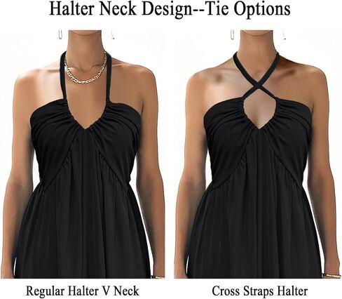 Maxi Chiffon Dresses for Women 2025 Sexy Halter V Neck Backless Smocked High Waisted A Line Beach Vacation Sundress in Saudi Arabia