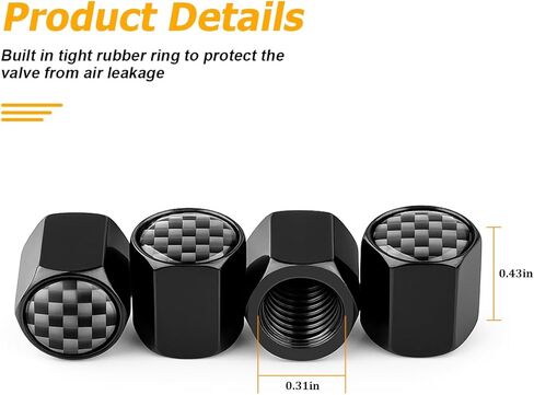 4PCS Car Tire Valve Stem Caps, Aluminum Alloy Carbon Fiber Vehicle Air Valve Covers with Rubber O-Ring, Automotive Wheel Stem Caps Accessories, Universal for SUVs Trucks Bikes (Black) in Kuwait
