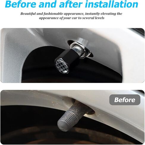 4PCS Car Tire Valve Stem Caps, Aluminum Alloy Carbon Fiber Vehicle Air Valve Covers with Rubber O-Ring, Automotive Wheel Stem Caps Accessories, Universal for SUVs Trucks Bikes (Black) in Kuwait