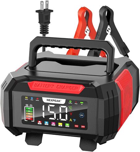 شاحن بطارية Nexpeak 15-AMP ، شاحن تشاربر 12 فولت 24 فولت شاحن بطارية بطارية 9 مراحل Smart LifePo4 Charger Battery Cainterer مع تعويضات Temp for Car Truck Motorcycle Mower Marine NC315 in Kuwait