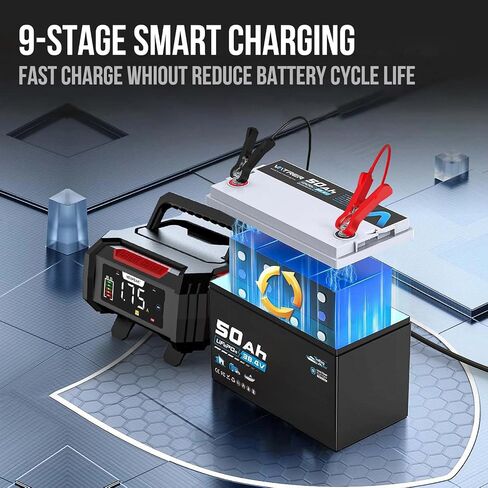 شاحن بطارية Nexpeak 15-AMP ، شاحن تشاربر 12 فولت 24 فولت شاحن بطارية بطارية 9 مراحل Smart LifePo4 Charger Battery Cainterer مع تعويضات Temp for Car Truck Motorcycle Mower Marine NC315 in Kuwait