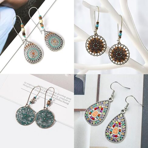 12 زوجًا من أقراط Boho القديمة للنساء العصرية المجوفة للأقراط المتدلية وضع الأقراط البوهيمية على الطراز العرقي للفتيات المجوهرات للهدية. in Saudi Arabia