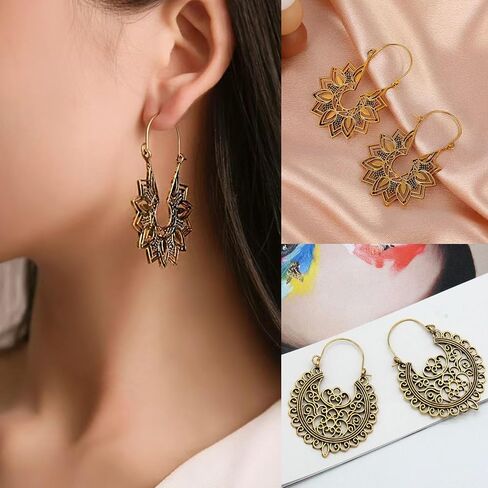 12 زوجًا من أقراط Boho القديمة للنساء العصرية المجوفة للأقراط المتدلية وضع الأقراط البوهيمية على الطراز العرقي للفتيات المجوهرات للهدية. in Saudi Arabia