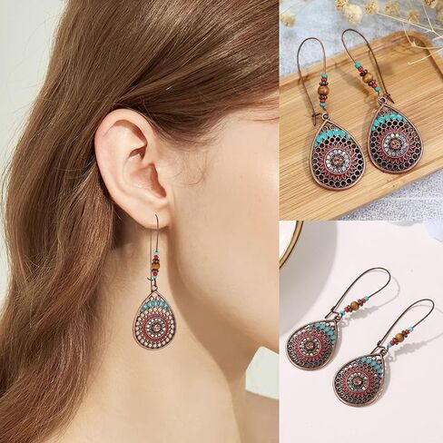 12 زوجًا من أقراط Boho القديمة للنساء العصرية المجوفة للأقراط المتدلية وضع الأقراط البوهيمية على الطراز العرقي للفتيات المجوهرات للهدية. in Saudi Arabia