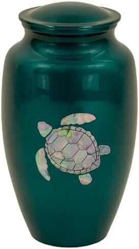 Sea Turtle Cremation Urn for Ashes, Aluminum, Green Urn, Adult Sized Cremation Urn, 10 Inches High in Kuwait