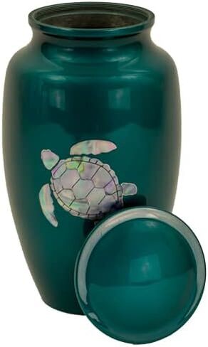 Sea Turtle Cremation Urn for Ashes, Aluminum, Green Urn, Adult Sized Cremation Urn, 10 Inches High in Kuwait
