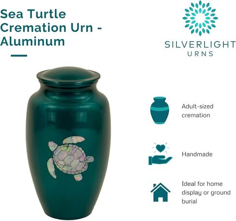 Sea Turtle Cremation Urn for Ashes, Aluminum, Green Urn, Adult Sized Cremation Urn, 10 Inches High in Kuwait