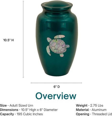 Sea Turtle Cremation Urn for Ashes, Aluminum, Green Urn, Adult Sized Cremation Urn, 10 Inches High in Kuwait