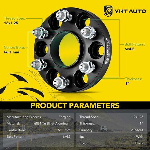 yhtauto 6x4.5 محور الفواصل العجلة المركزية 2 بوصة متوافقة مع نيسان ، نماذج سوزوكي ، الحدود ، pathfinder ، xterra ، فضاءات خط الاستواء M12x1.25 ترصيع ، 66.1 ملم المحور Bore 6 lug 2pcs أسود in Saudi Arabia