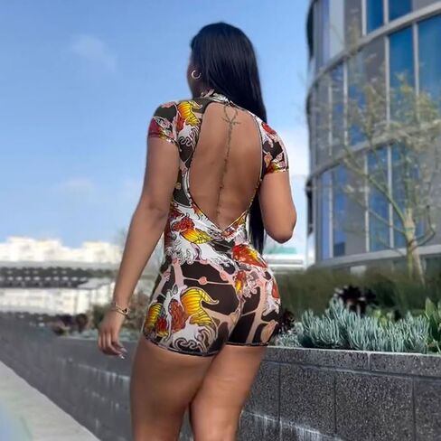 حللا مثير للنساء ، طباعة الأكمام قصيرة رومبير عارية الذروة ملابس نادي واحد للنساء ، mesh bodycon in Kuwait