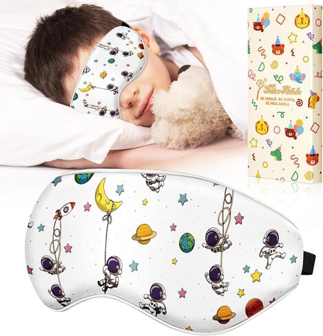 Kids Sleep Mask - Silk Sleep Mask for Kids Cute Cartoon Cool Kawaii Sleep Mask Kids for Boys Girls Teens Soft Smooth Lightweight Adjustable Straps Mulberry Silk Kids Eye Mask, My World in Kuwait