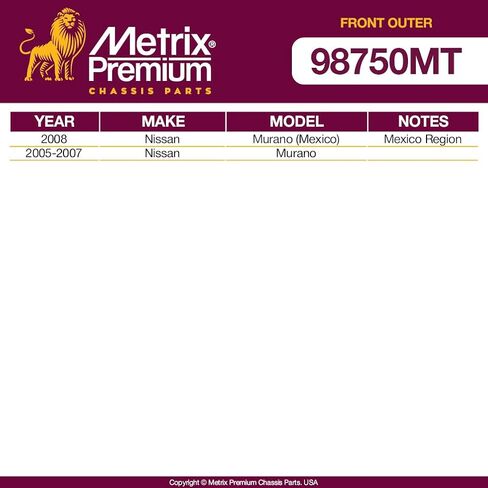 Metrix Premium Chassis Parts - 2 PC Front Tie Rod End Kit Fits 2008 Nissan Murano (Mexico) ، 2005-2007 Nissan Murano ، استبدال ES800046 ، مصنوع في أوروبا in Saudi Arabia